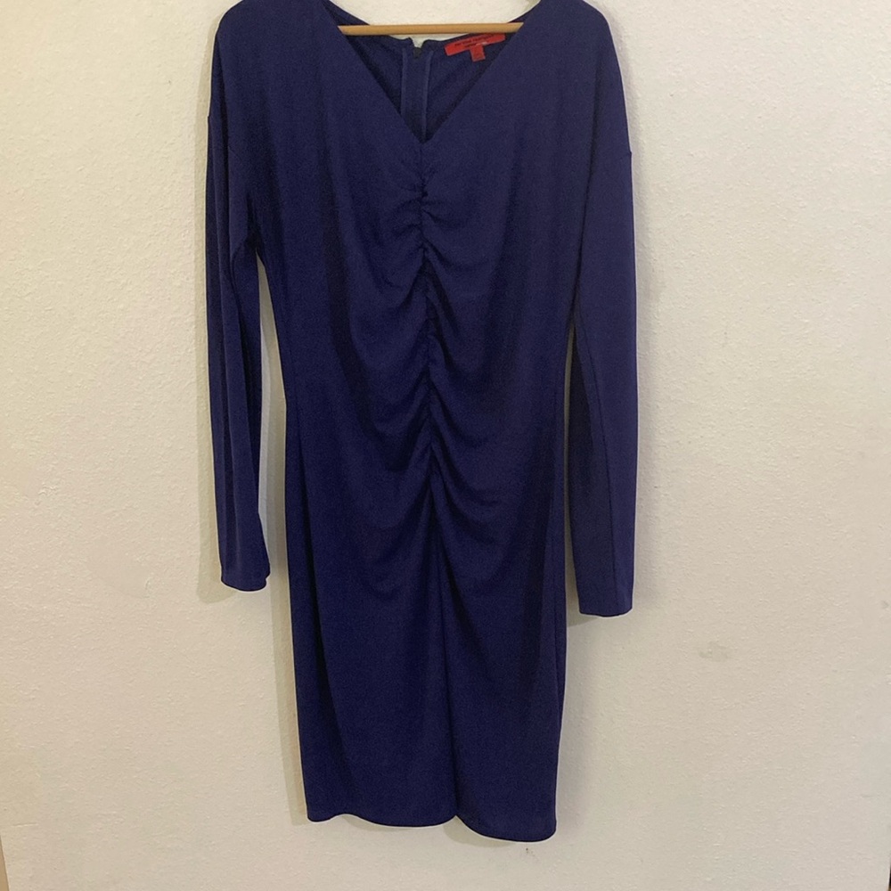 Narciso Rodriguez Blue Ruched Long Sleeve Sheath Dress
